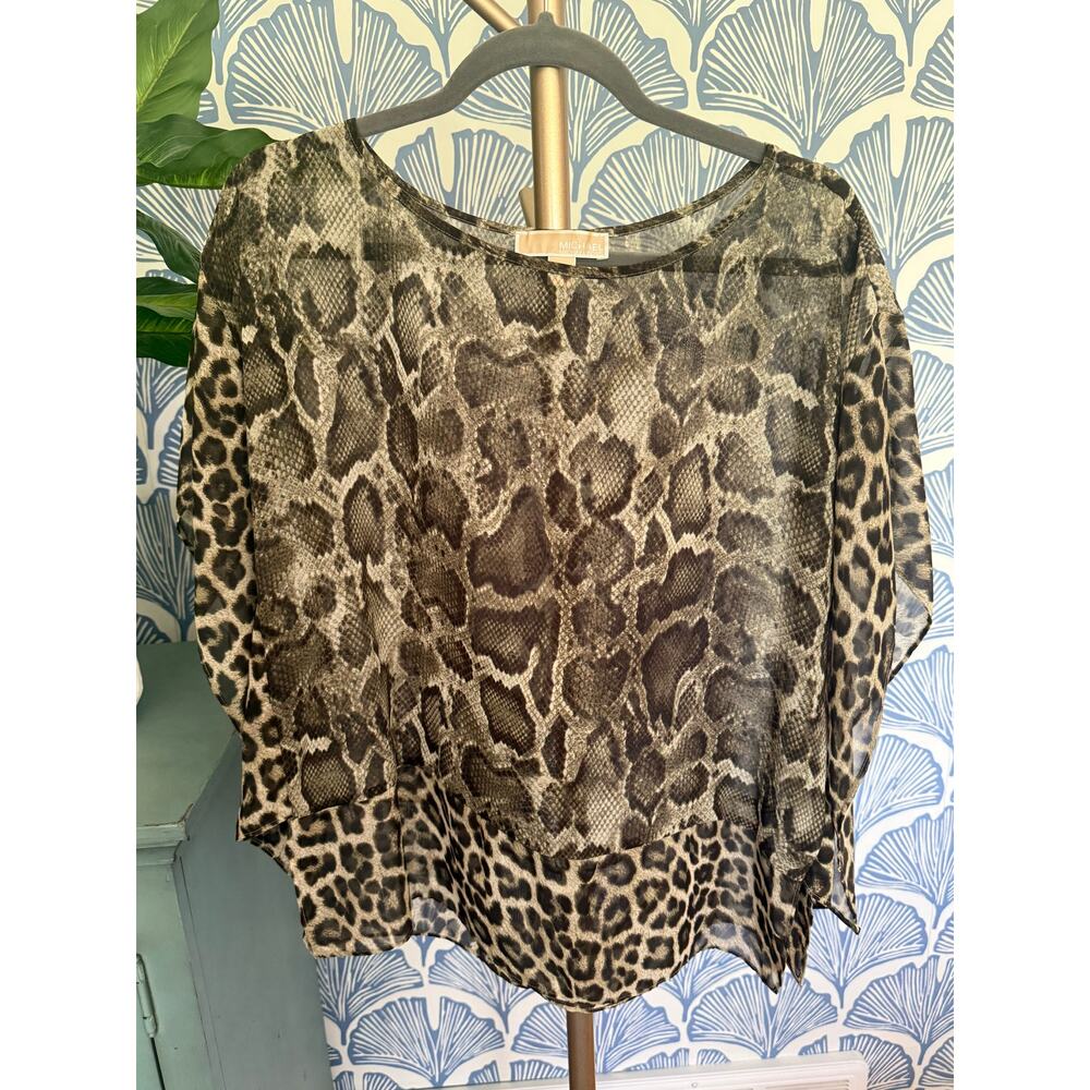 MICHAEL KORS Chiffon Sheer Snake Animal Print Kimono Tunic Top Sz. S